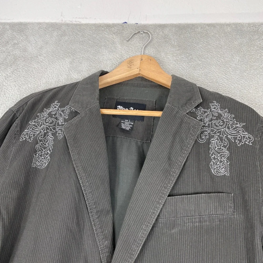 Pop Icon Corduroy Blazer Mens Large Grey Winged Cross Embroidered Y2K Grunge